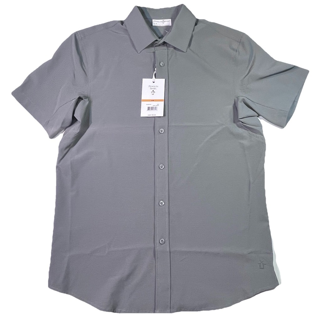 NWT Original Penguin Sport Oxford Stretch Short Sleeve Shirt Men's Size S Gray